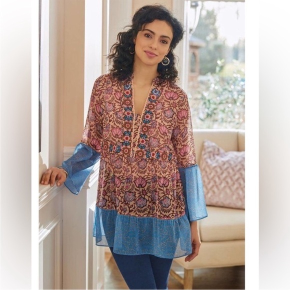 Soft surroundings Pergola Floral Embroidered boho sheer tunic size 3x - Picture 1 of 8